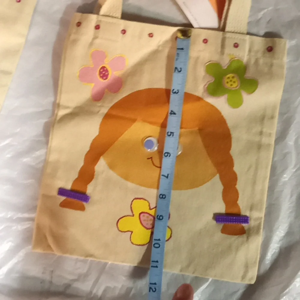 Girl's Handpainted One of a Kind Goggly Eyes Girl Canvas Tote Bag